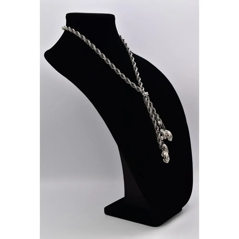 Vintage Chunky Statement Lariat Necklace Collar Charm Dangle Silver 1960s BinBE
